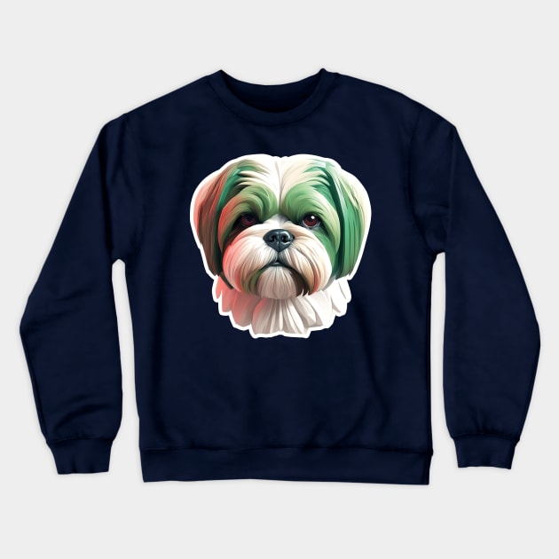 Dog Shih Tzu Face Greener art Crewneck Sweatshirt by Welcraft Design